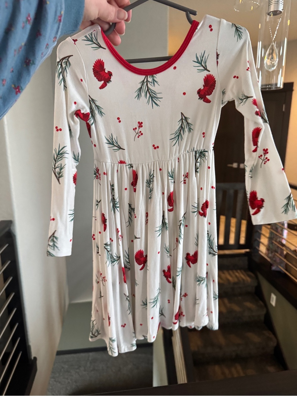 Kyte BABY White Dress with Red Trim and Cardinal Motif